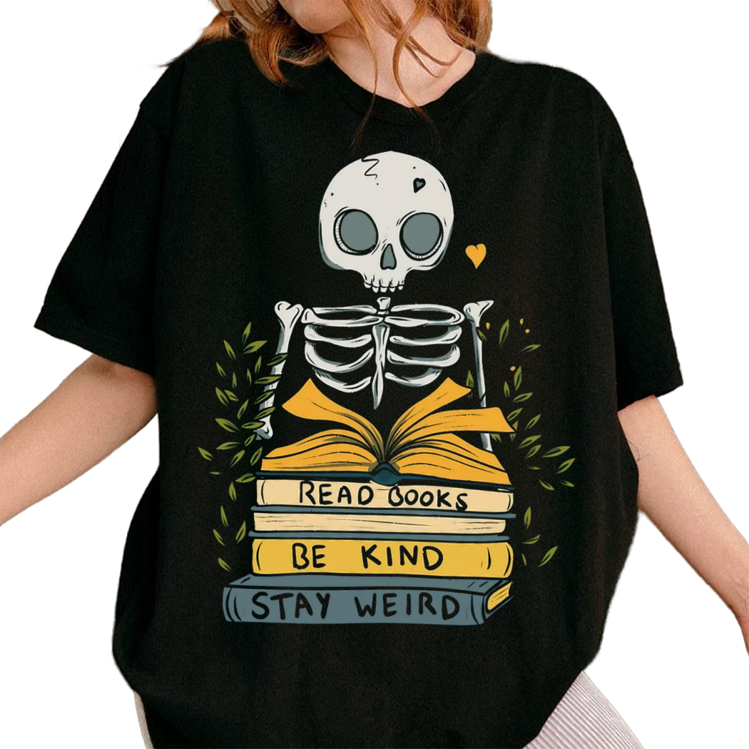 Read Books Be Kind Stay Weird Skeleton Bookish Shirt