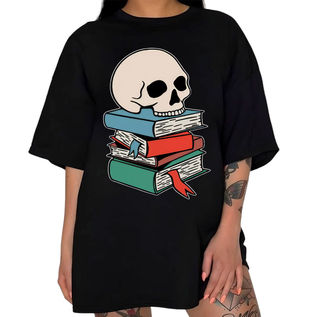 Reading Skull Shirt, Books and Skull Shirt, Bookish Shirt, Book Lover Tee