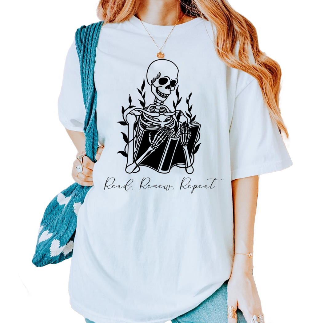 Bookish Skeleton, Read, Renew, Repeat Shirt