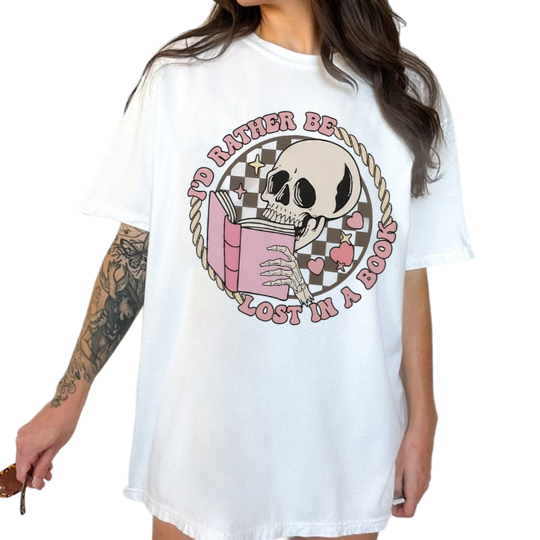 Skull I Would Rather Be Lost In A Book Shirt, Bookish, Booktrovert, Bookish kindle, Retro Book lover Shirt