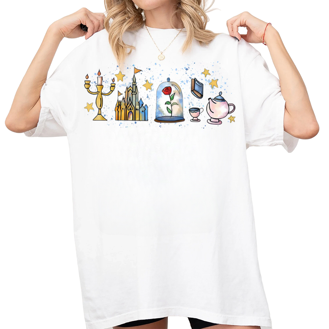 Disney Beauty Shirt, Princess Belle Tee, Beauty And Beast Tee,Candles Flowers Tea Tee, Bookish Shirt