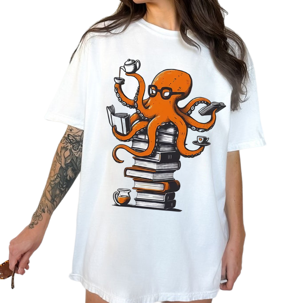 Reading Octopus Shirt ,Coffee Tea Bookish Tee