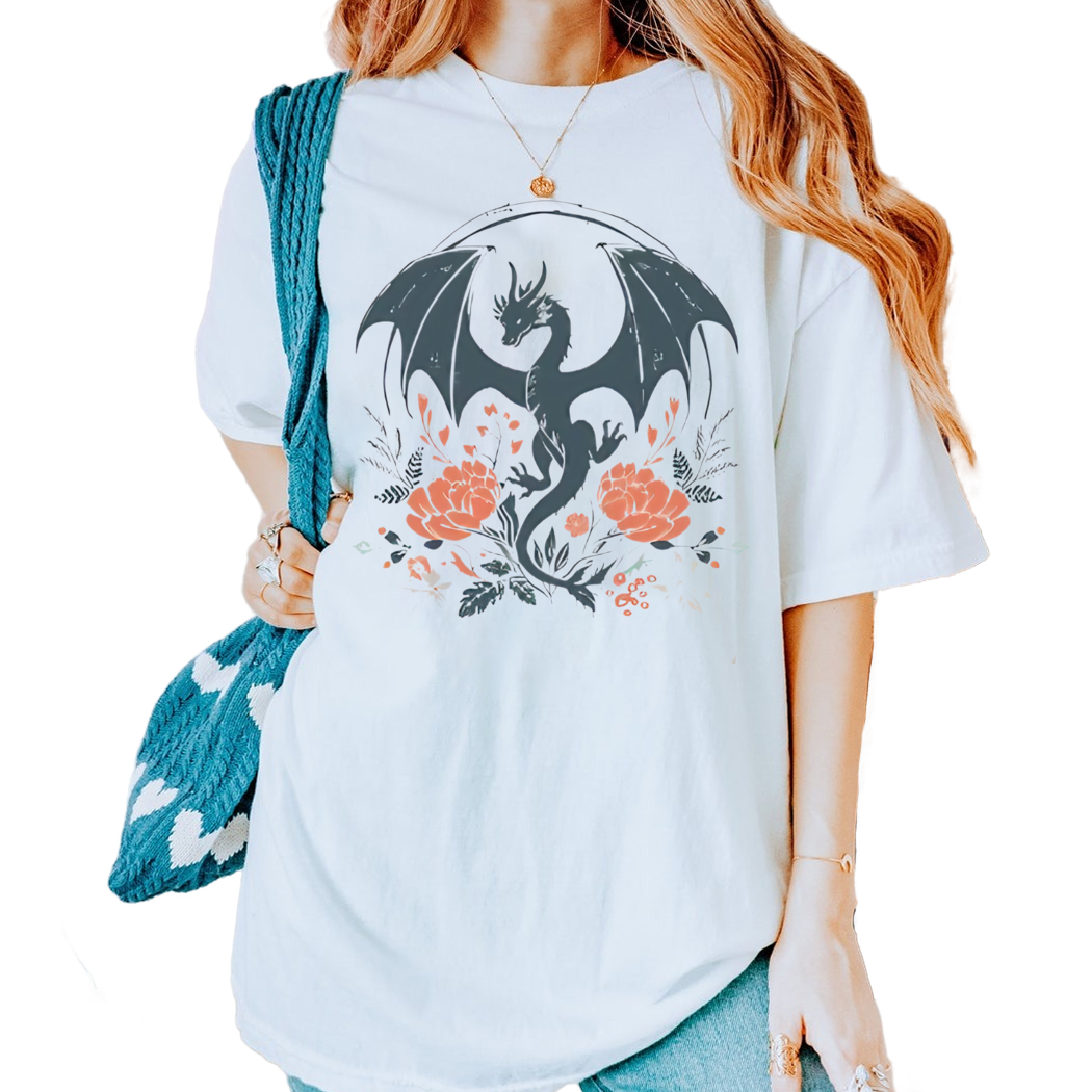 Abraxos Flower Shirt, Fantasy Dragon Bookish Shirt, Boho Wildflowers Cottagecore Shirt, Fantasy Book Lover Shirt, SJM Merch