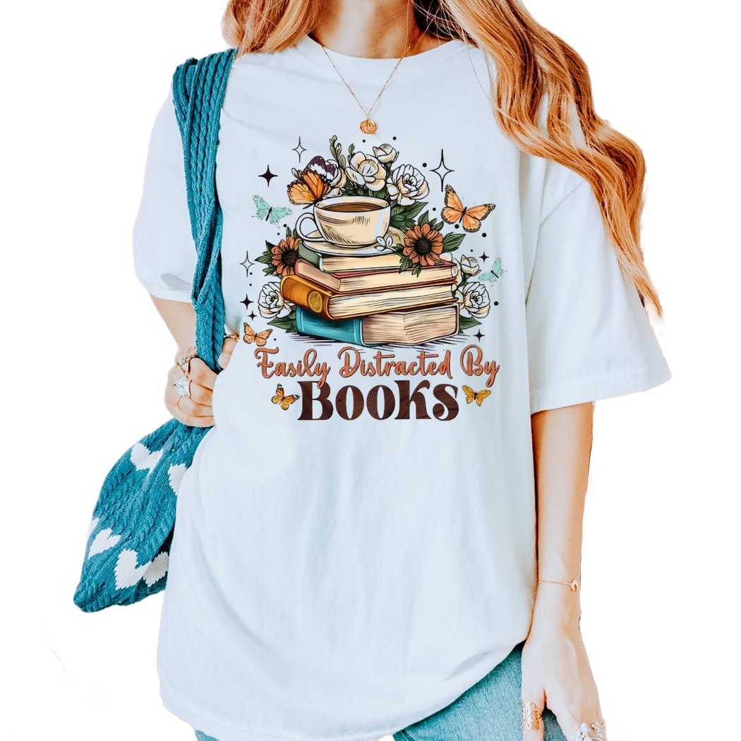 Book Lover Shirt Easily Distracted By Books Shirt,Gift for Book Lover, Book Nerd Shirt