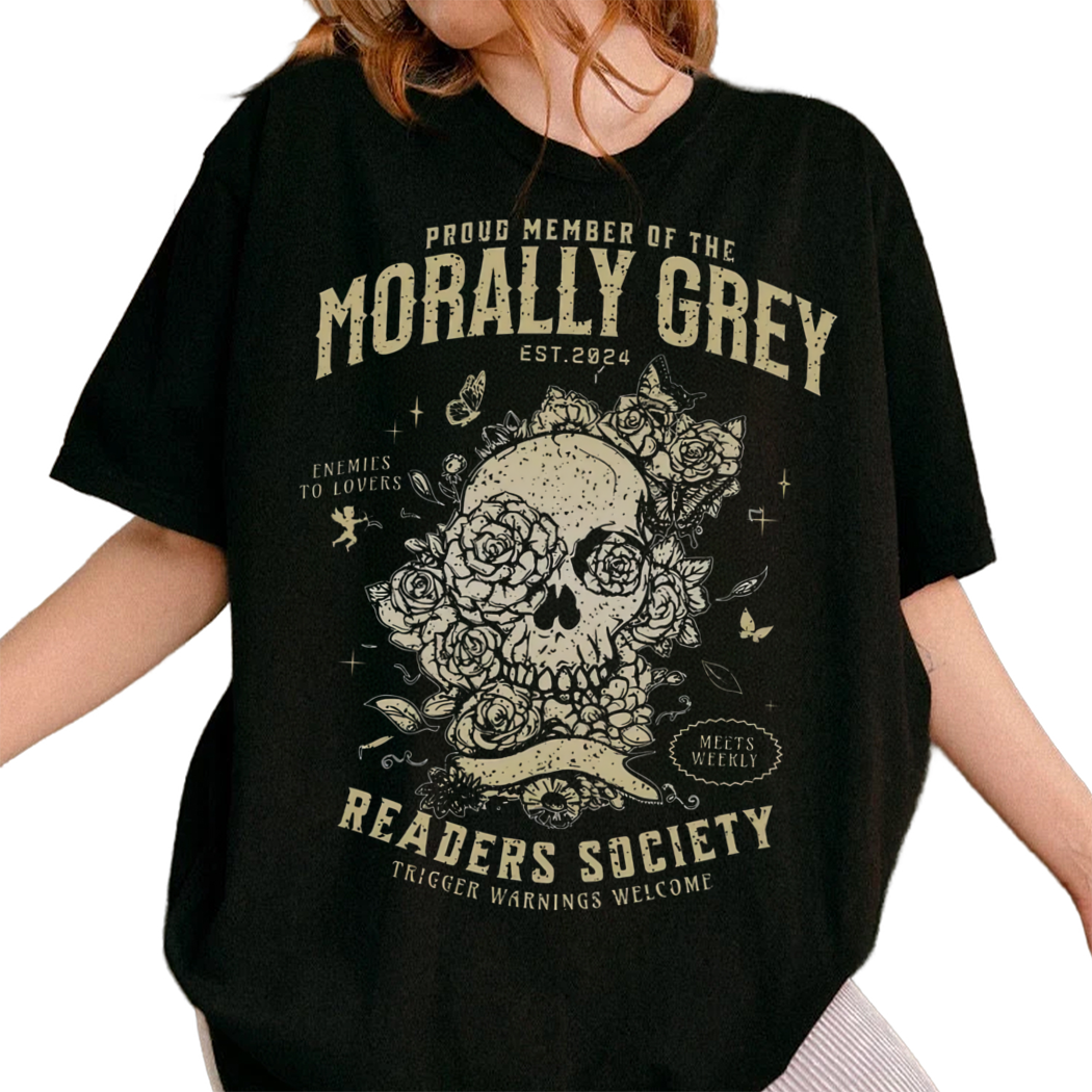 Morally Grey Reader Society Shirt, Dark Romance Readers Vintage Reading Shirt for Women Gift for Book Lover Bookish Gift