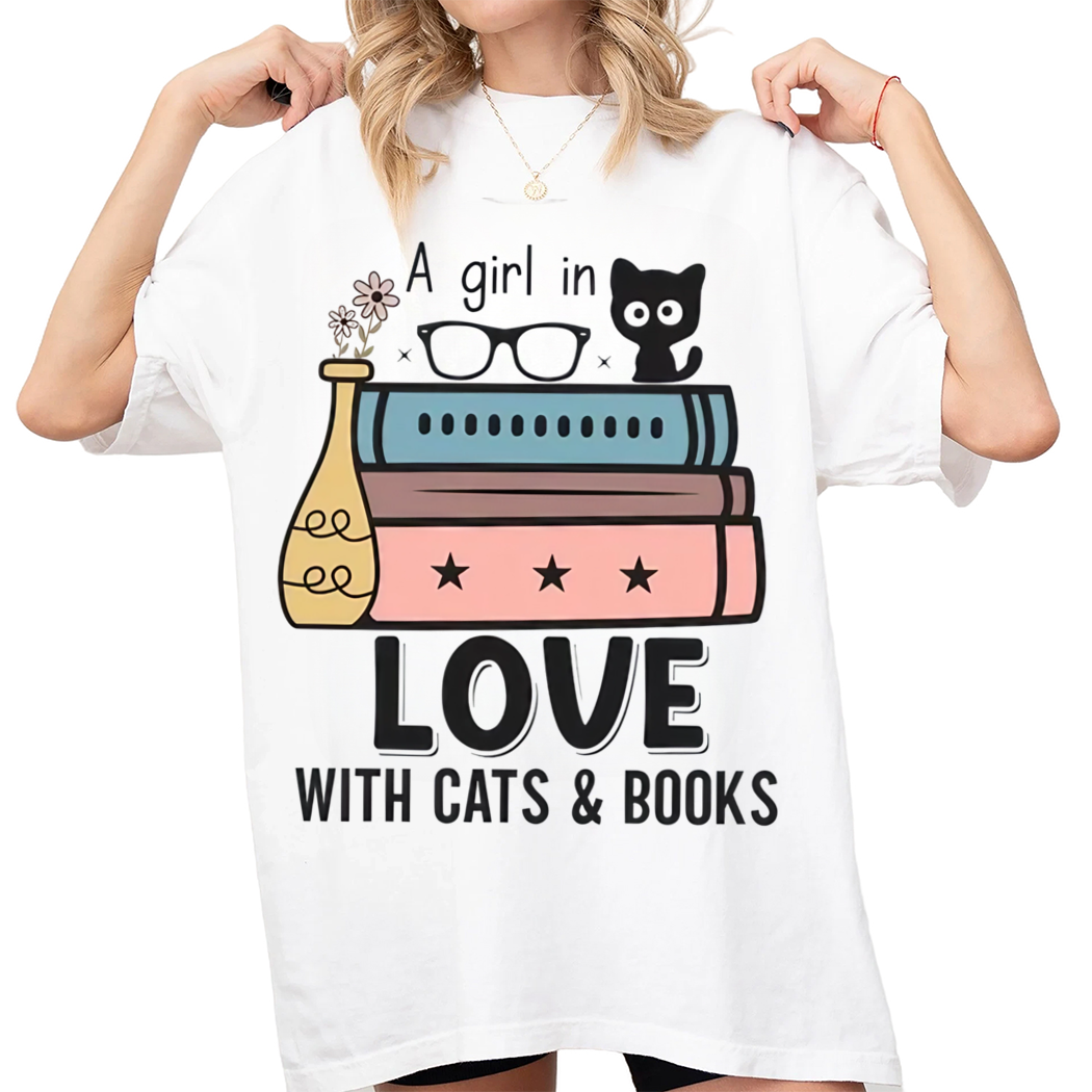 A Girl In Love With Cats and Books shirt - Bookish Gift for Readers