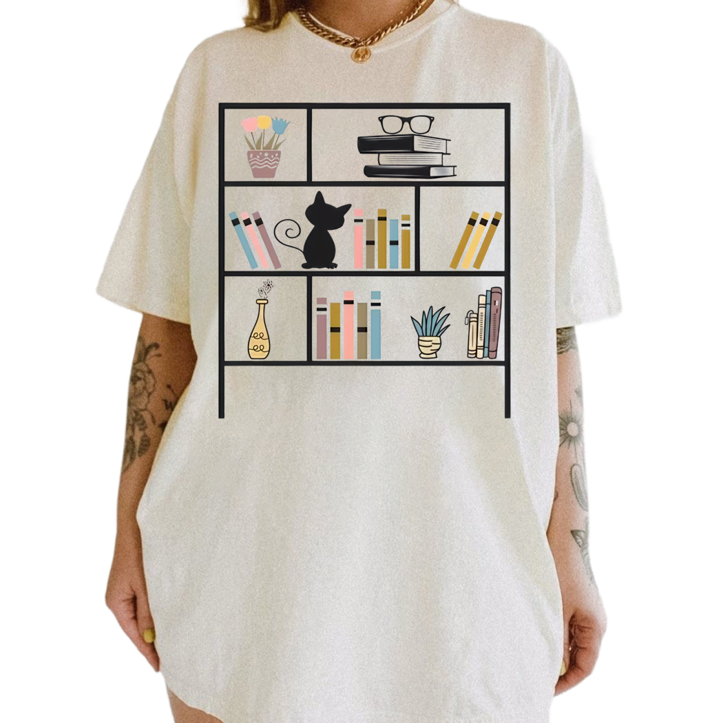 Retro Book Lover Shirt, Cat Shirt, Library Tee - Bookish Gift