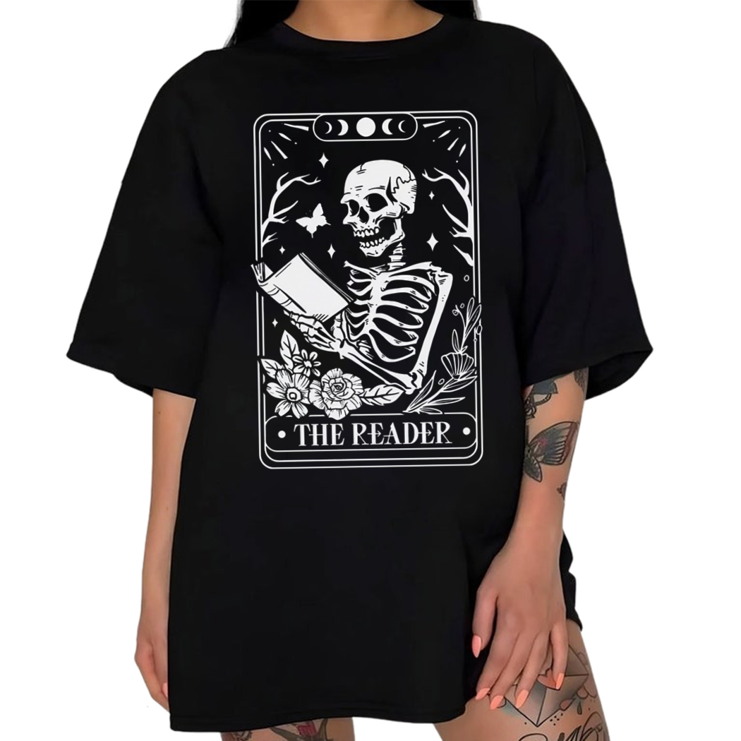 The Reader Tarot Card Shirt, Skeleton Reading Shirt, Tarot Lover Gift