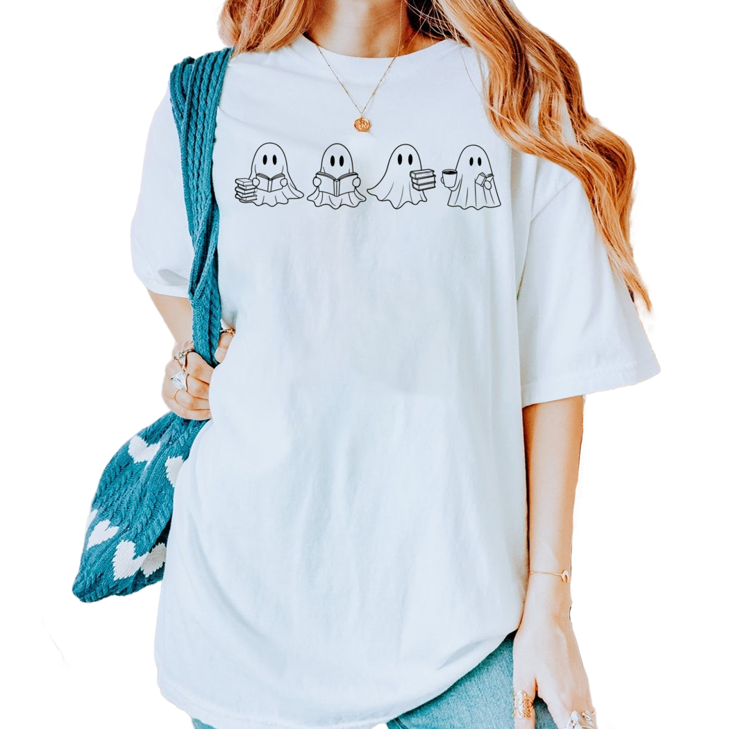 Cute Ghost Reading Books Shirt, Bookish Halloween Shirt, Spooky Season