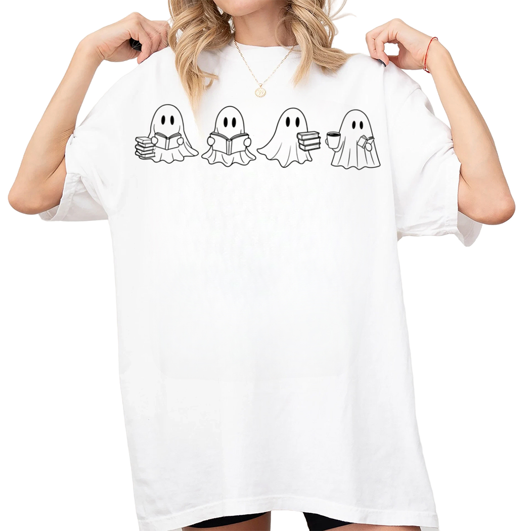 Cute Ghost Reading Books Shirt, Bookish Halloween Shirt, Spooky Season