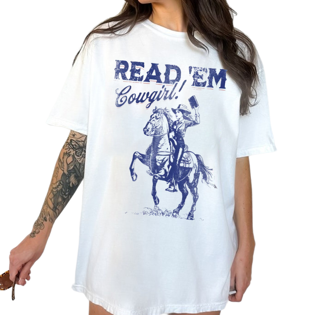 Read Em Cowgirl Shirt, Cowboy Romance Reader Club, Country Bookish Tee