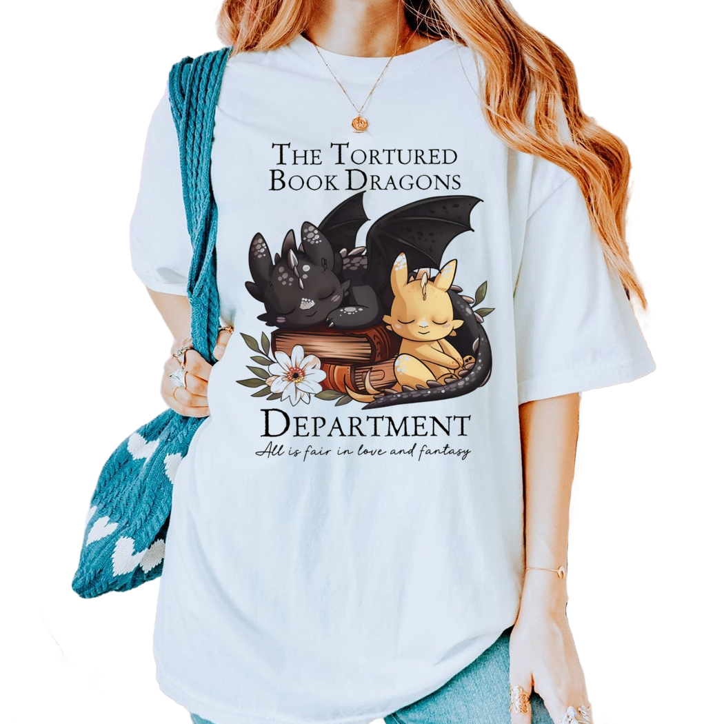 The Tortured Book Dragons Department Shirt, Fantasy Readers Bookish, Reading Shirt for Women