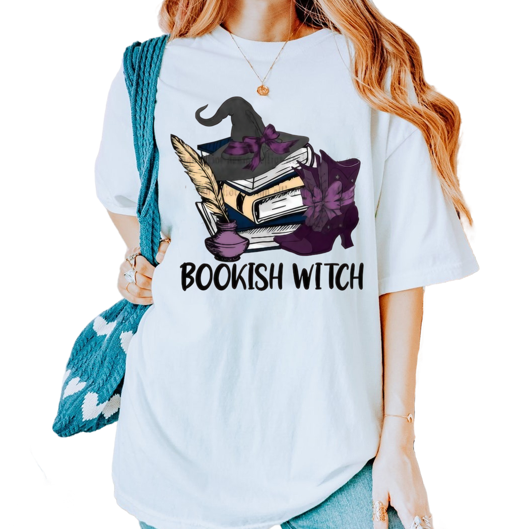 Bookish Witch Graphic Tee, Halloween Shirt