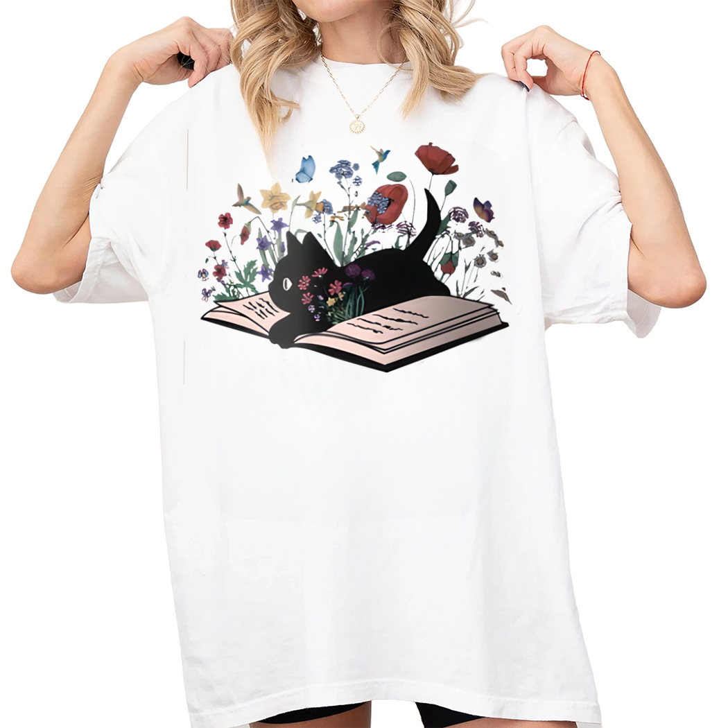 Cat and Books Shirt, Book Lover Tee, Cute Cat Book Shirt