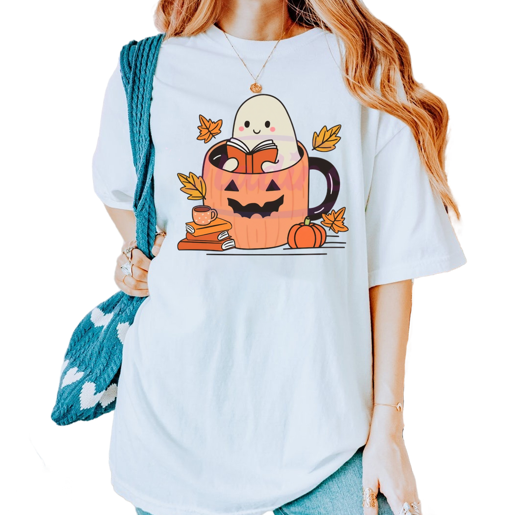 Cute Bookish Ghost Pumpkin Autumn Vibes Shirt