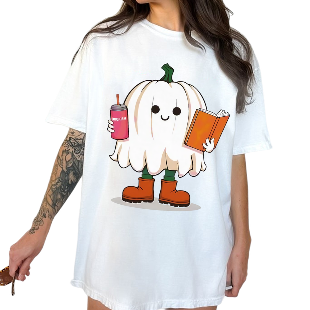 Cute Pumpkin Bookish Ghost Halloween shirt