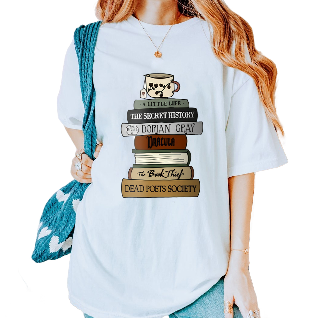 Dark Academia Book Stack Tshirt Tea Shirt