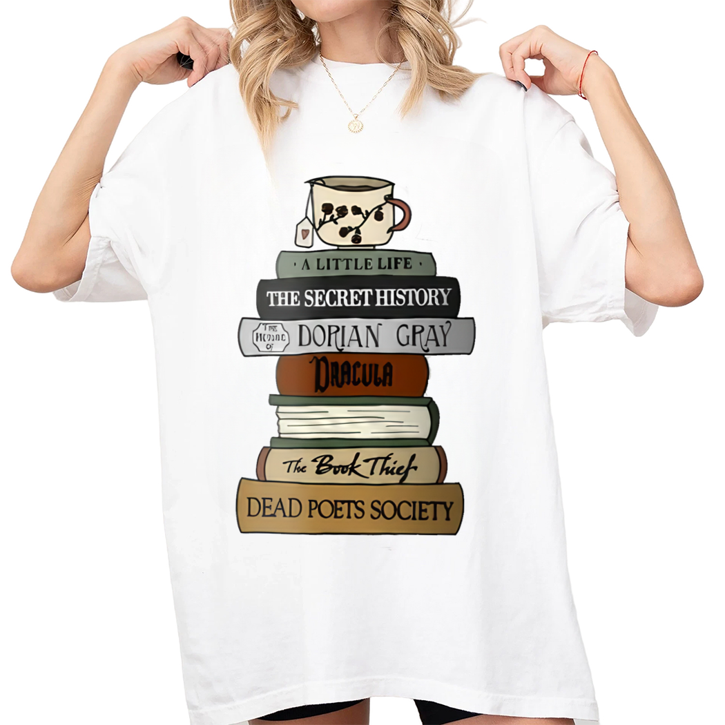 Dark Academia Book Stack Tshirt Tea Shirt