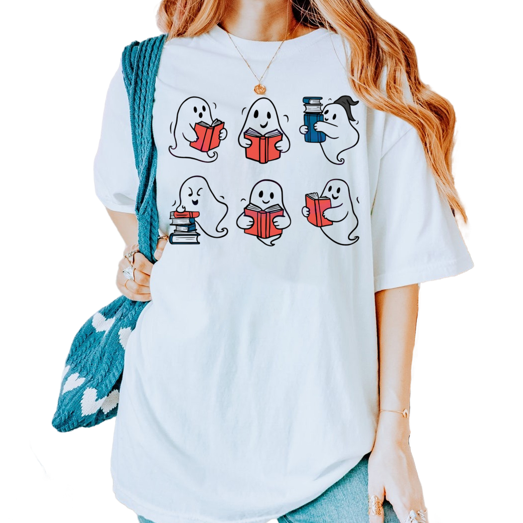 Ghost Reading Books Funny Bookish Halloween Shirt