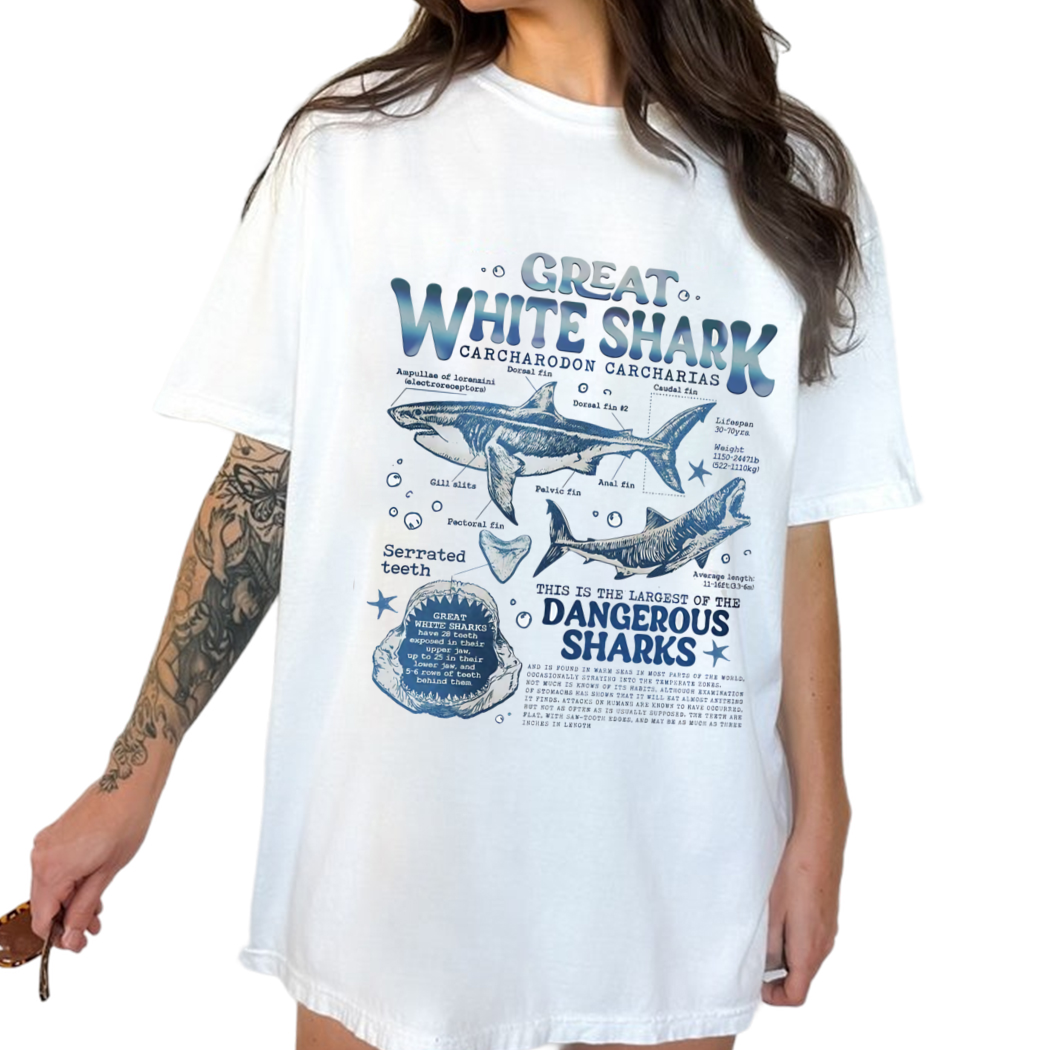 Great White Shark Anatomy Shirt, Great White Shark Drawing, Marine Biology Shirt