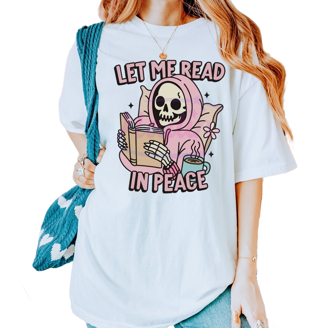 Retro Groovy Let Me Read In Peace Bookish Skeleton Shirt