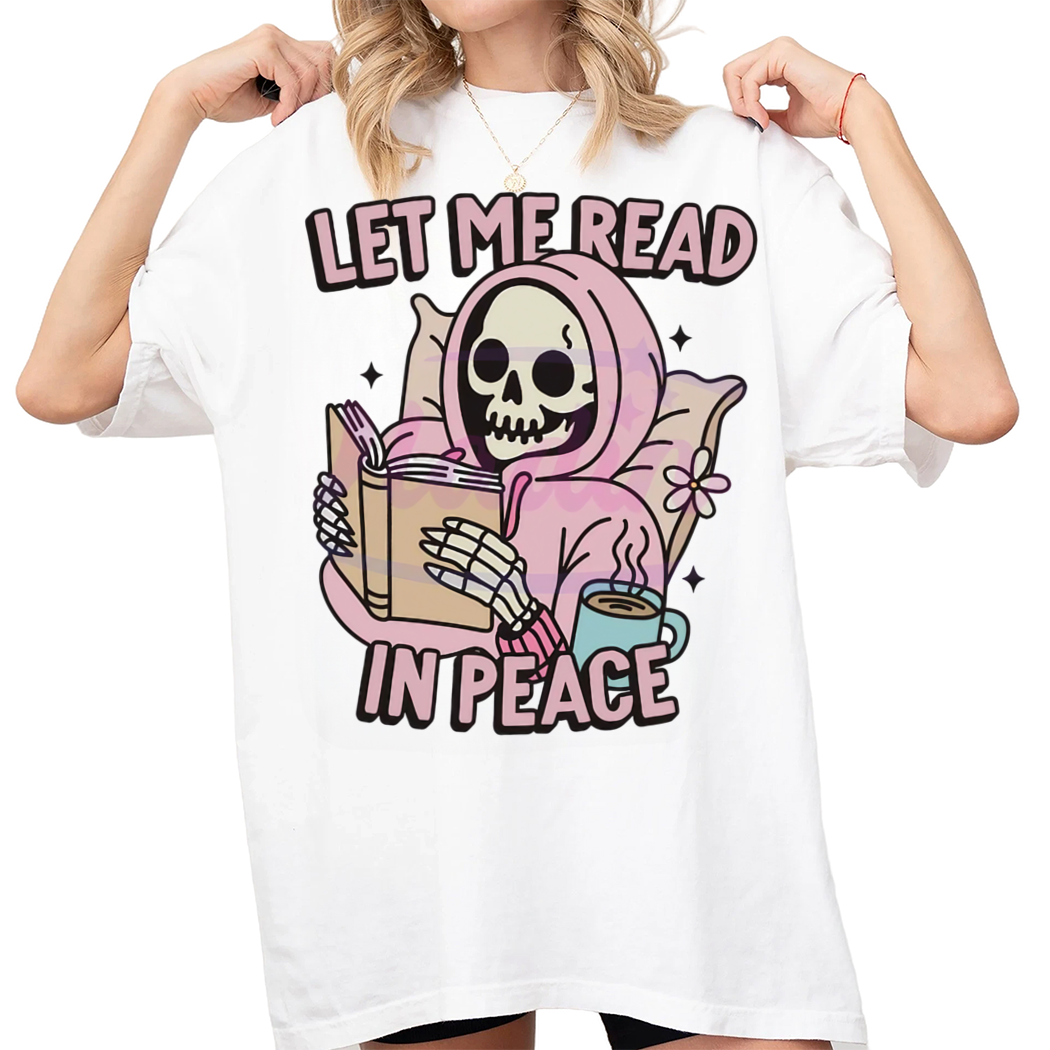 Retro Groovy Let Me Read In Peace Bookish Skeleton Shirt