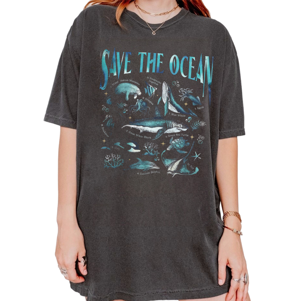 Save The Ocean Shirt, Retro Ocean Nature Shirt, Dolphin Shirt, Shark Lover Gift, Marine Biologist