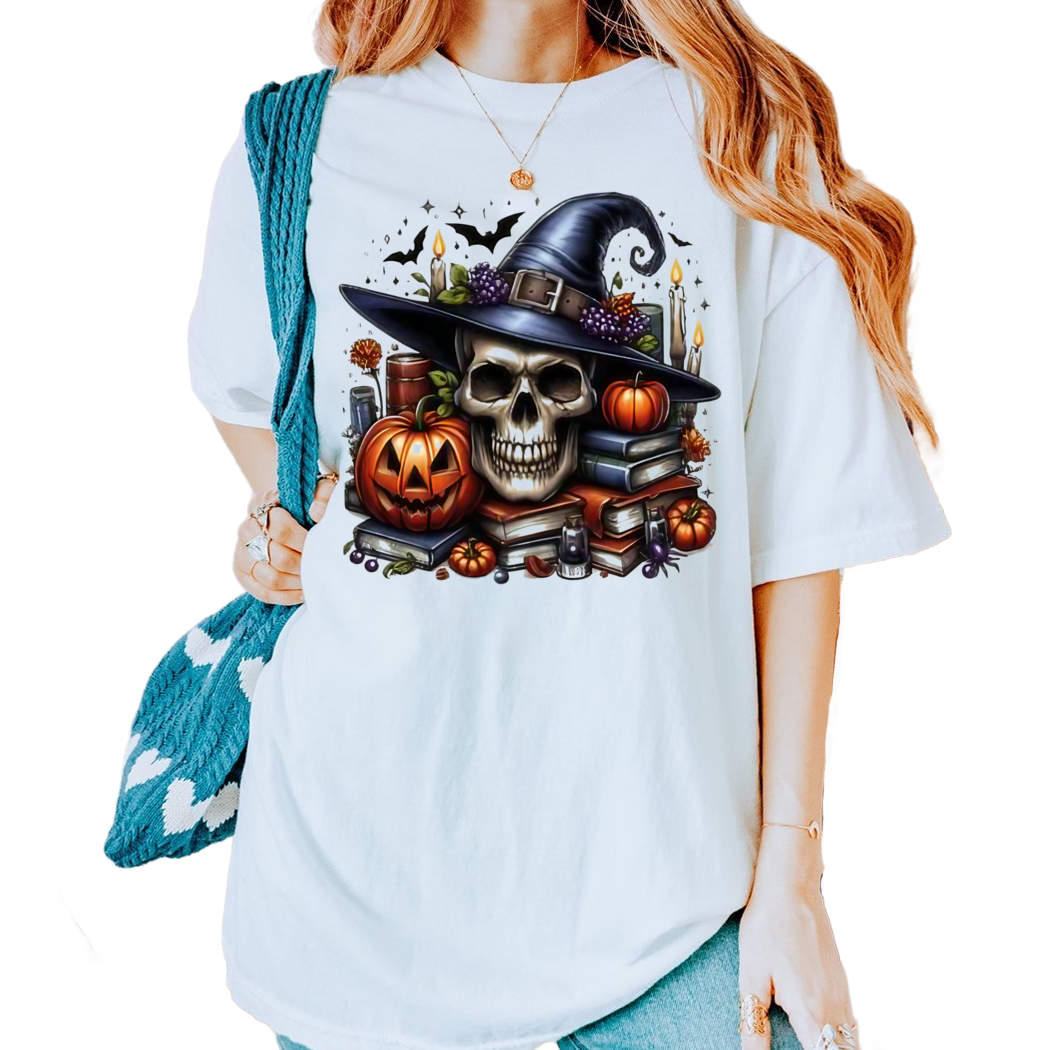 Spell Books Skull Spooky Halloween Shirt