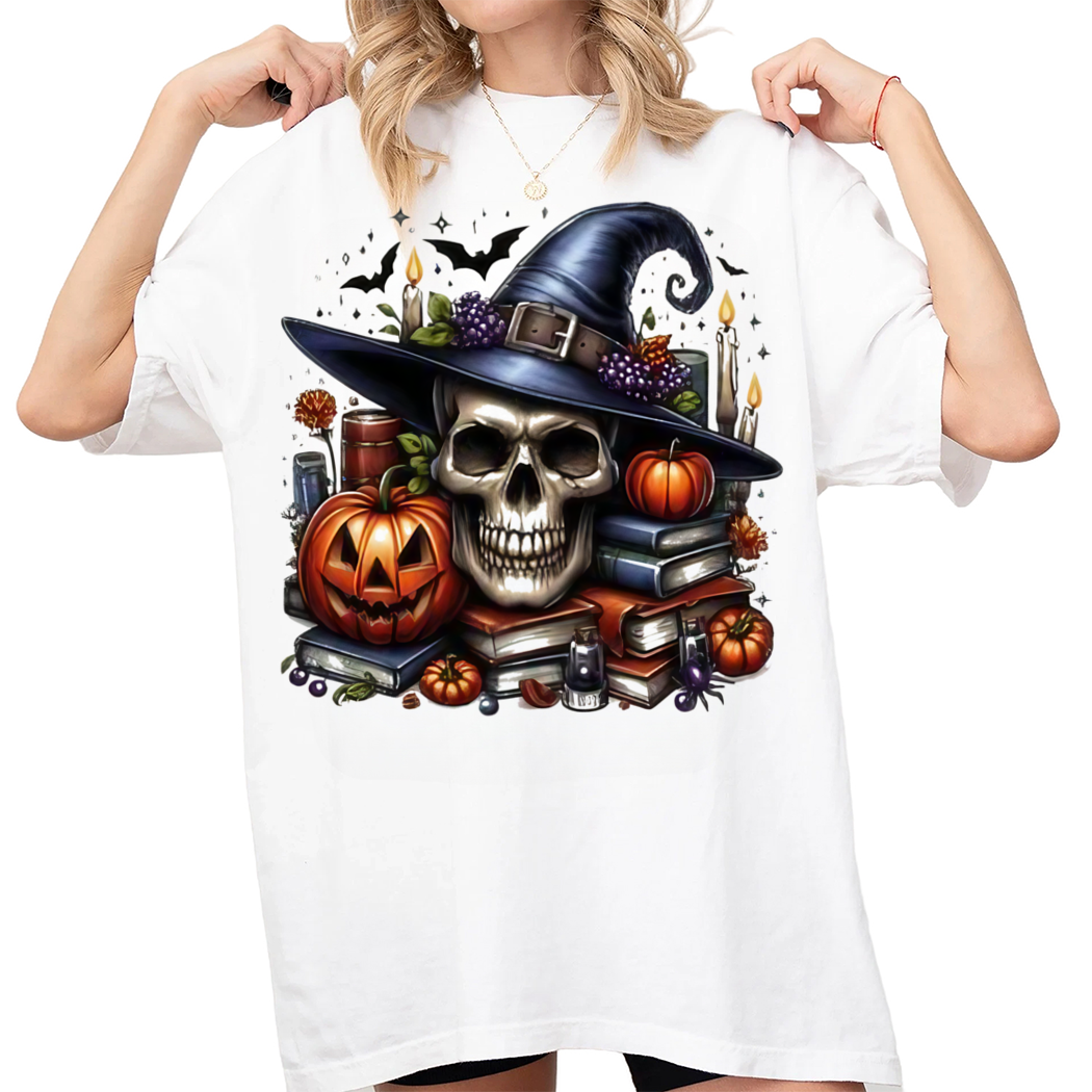 Spell Books Skull Spooky Halloween Shirt