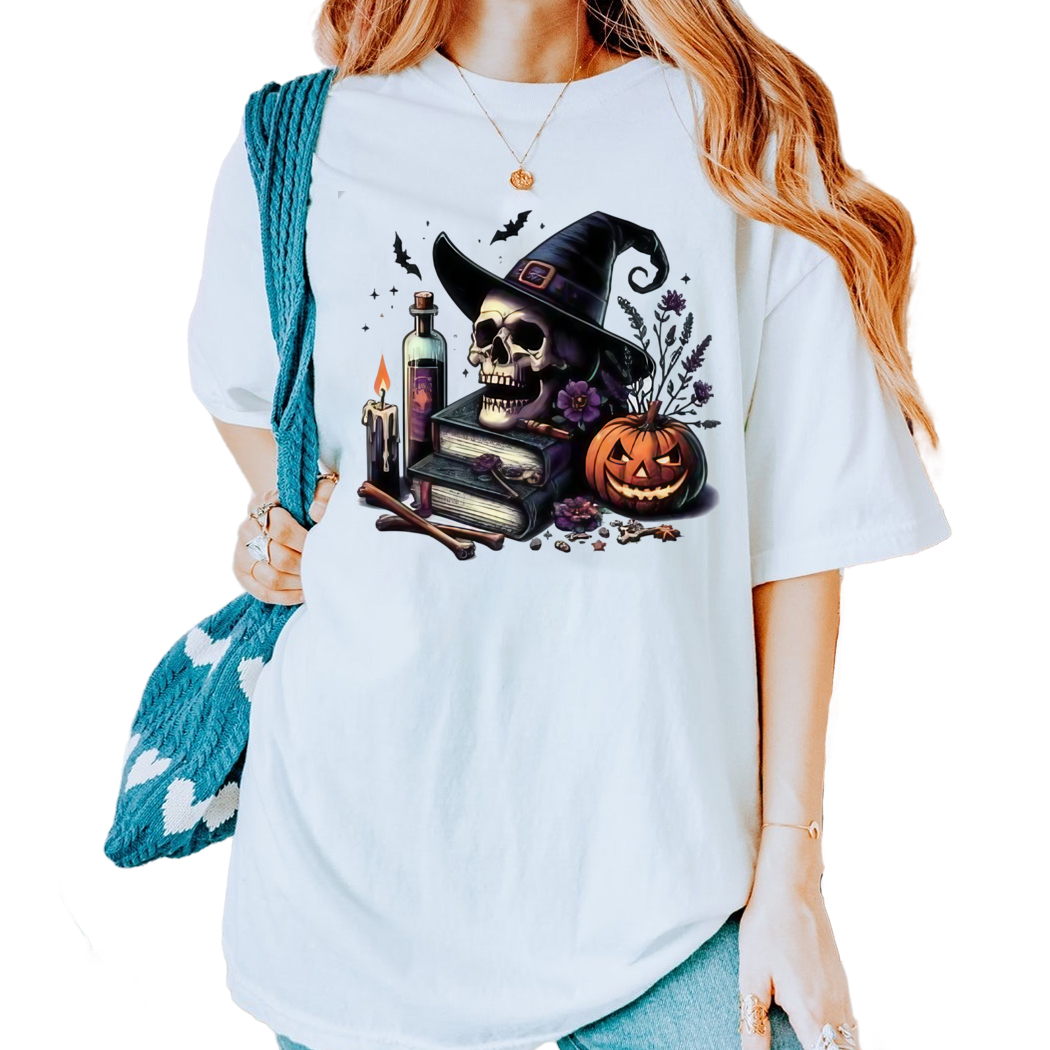 Spooky Spell Books Skull Halloween Shirt