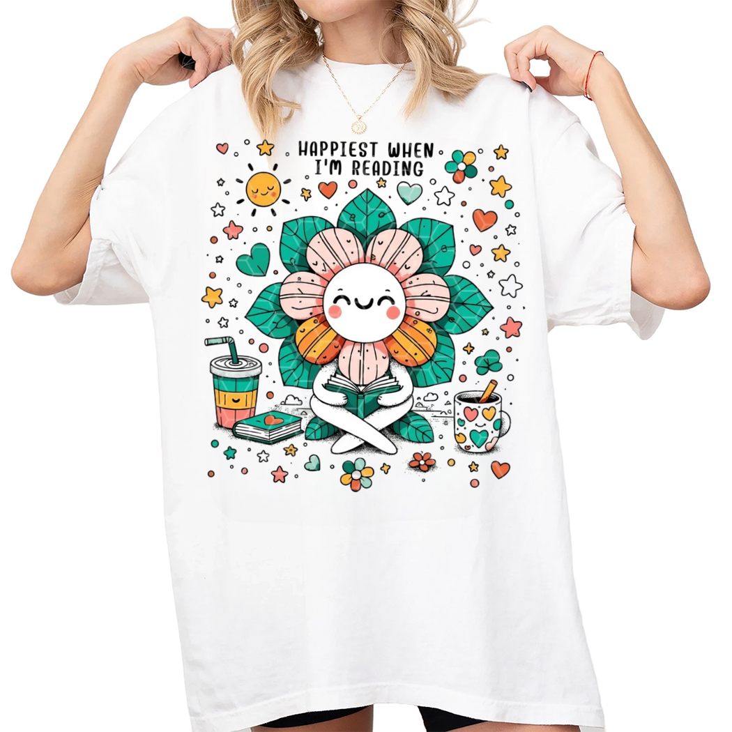 Happiest When I am Reading Shirt, Cute Trendy Bookish Artsy Design for Shirts