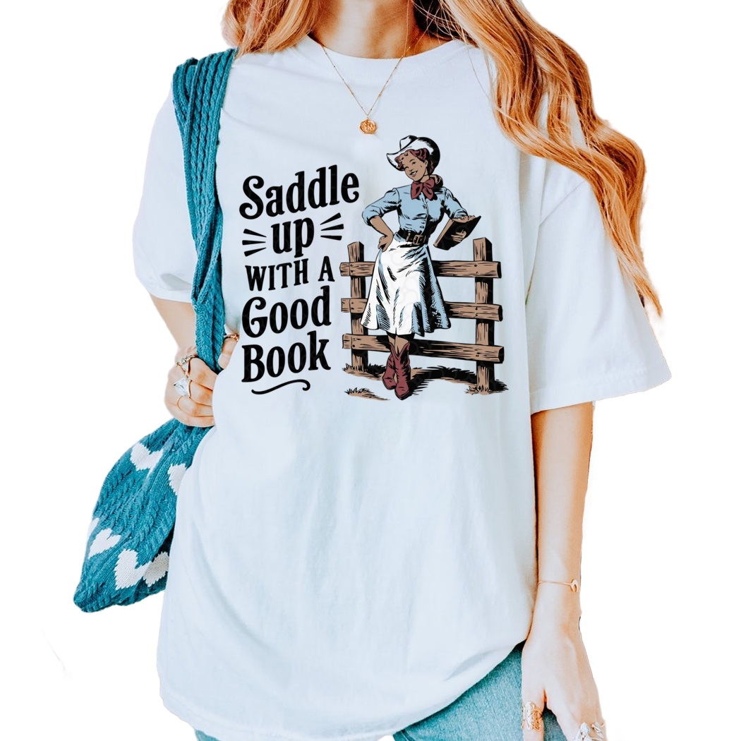 Retro Bookish Cowgirl Shirt, Country Girl Reader Tee, Saddle Up With A Good Book