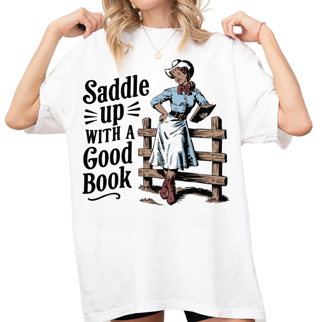 Retro Bookish Cowgirl Shirt, Country Girl Reader Tee, Saddle Up With A Good Book