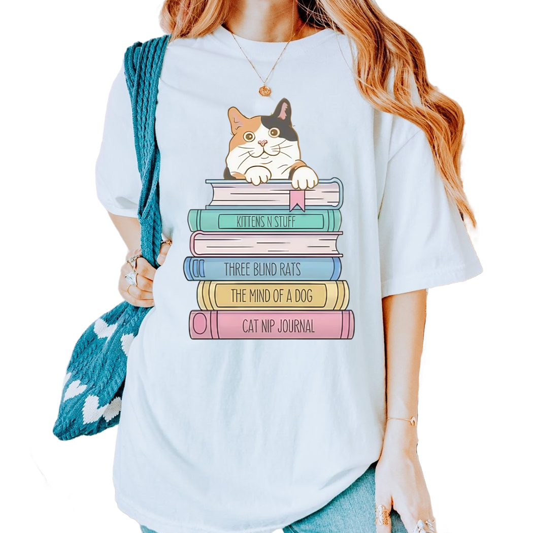 Calico Cat and Book Shirt, Funny Bookish, Library TBR, Book Lover Tee, Cat Lover shirt