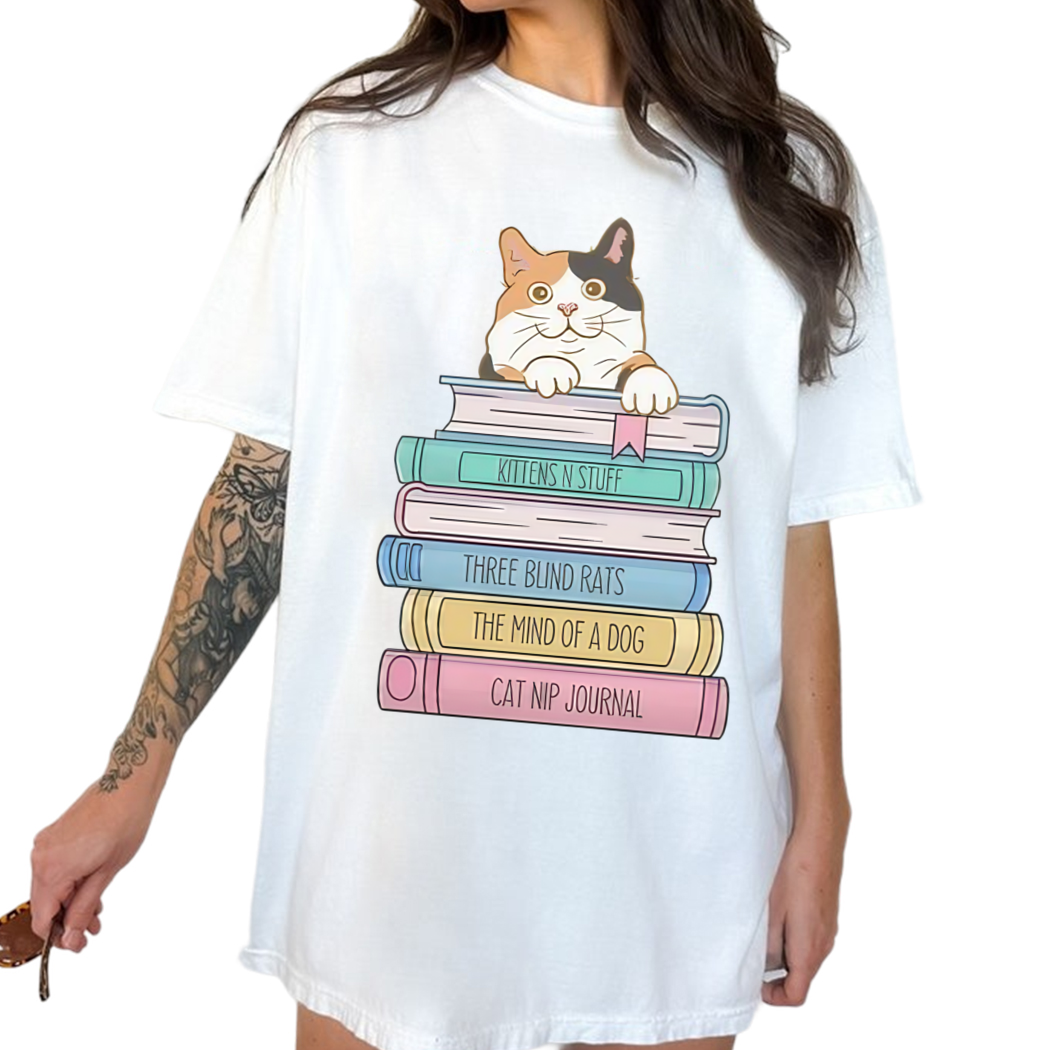 Calico Cat and Book Shirt, Funny Bookish, Library TBR, Book Lover Tee, Cat Lover shirt