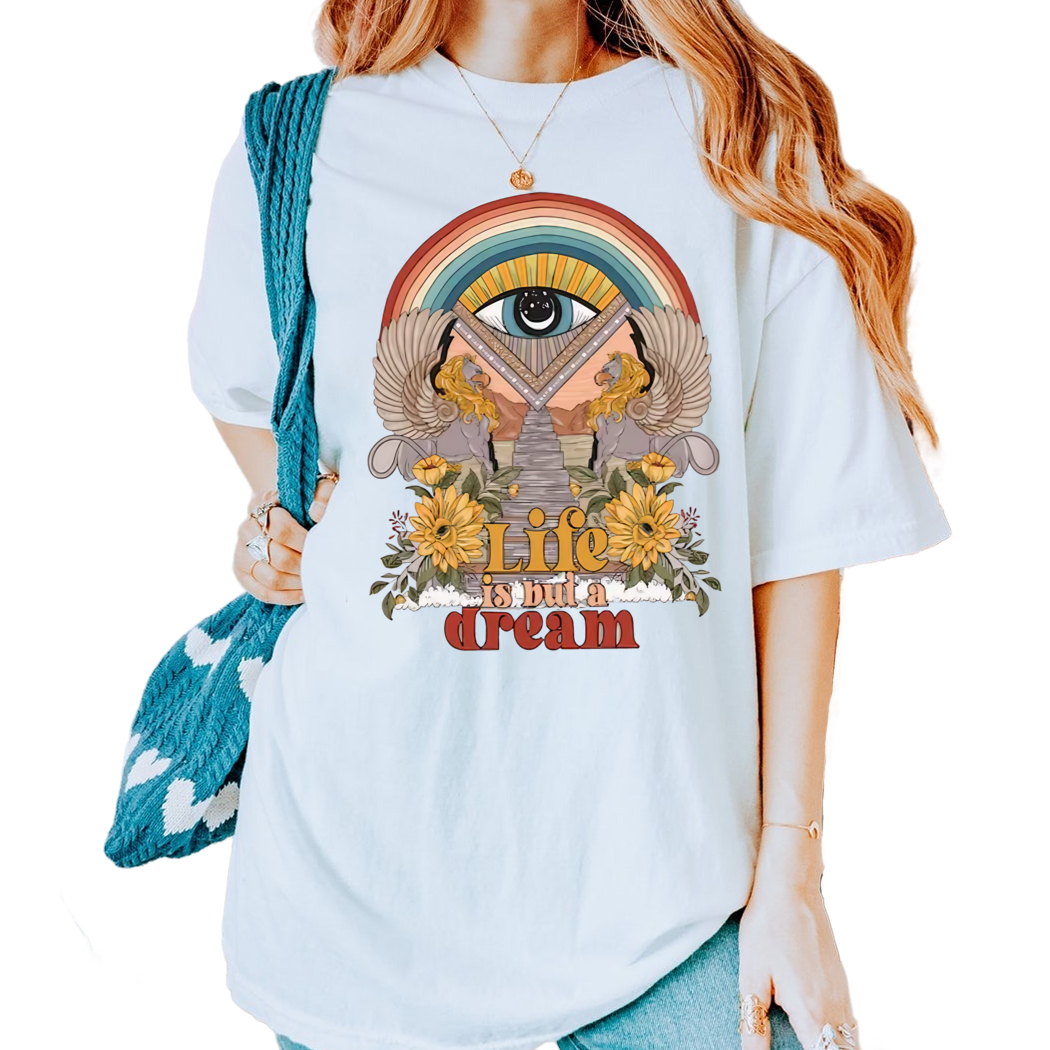 Griffin Retro Rainbow Tee, Retro Mystical Rainbow Evil Eye Tee, Bookish Merch