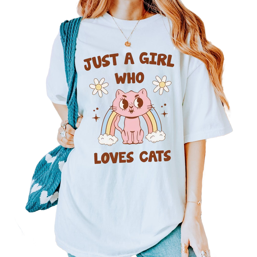 Just A Girl Who Loves Cats Tshirt, Little Girl Shirt, Funny Bookish, Book Lover Gift