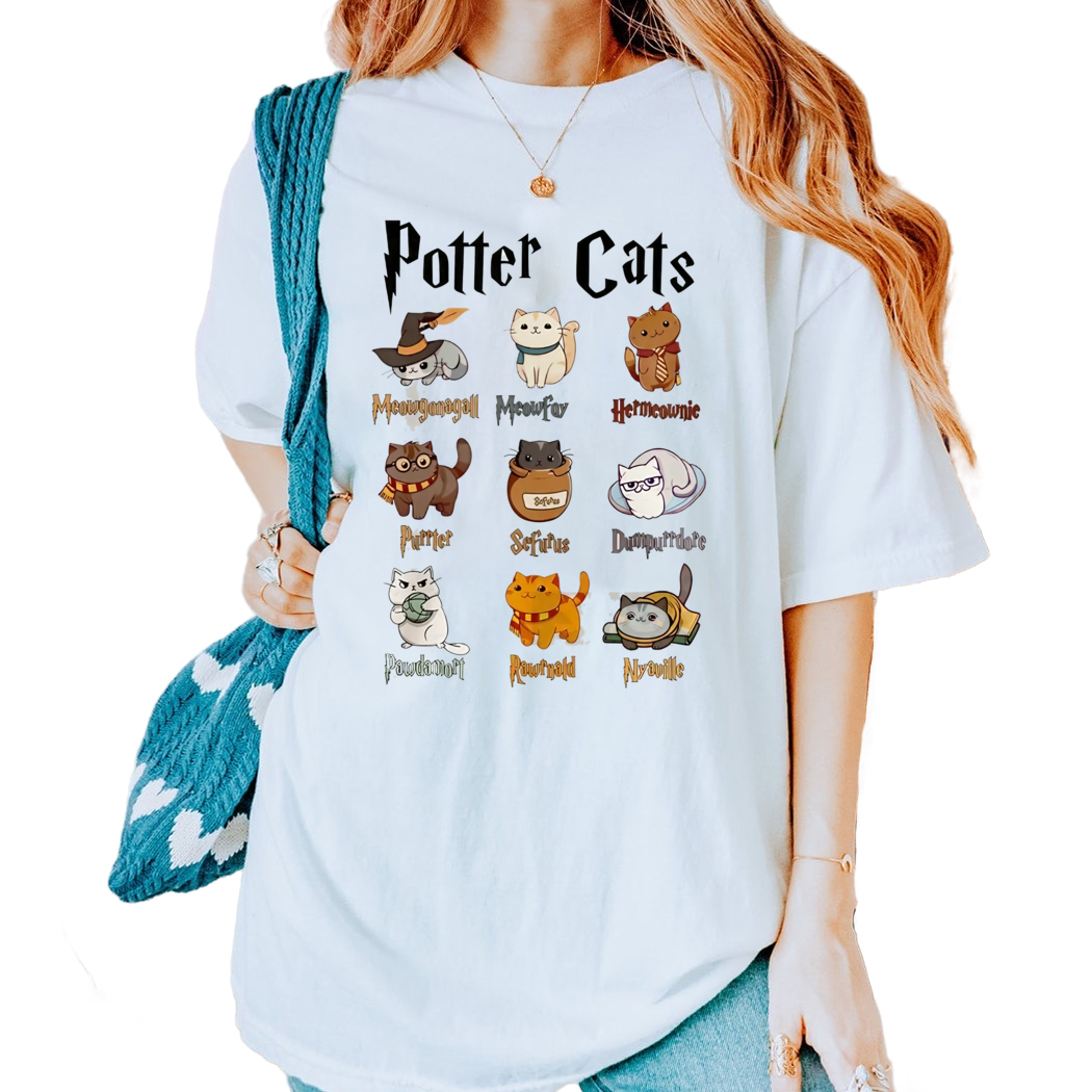 Potter Cats Shirt, Cat Lover Shirt, Potter Tee, Wizard School Shirt, Harry Potter Shirt