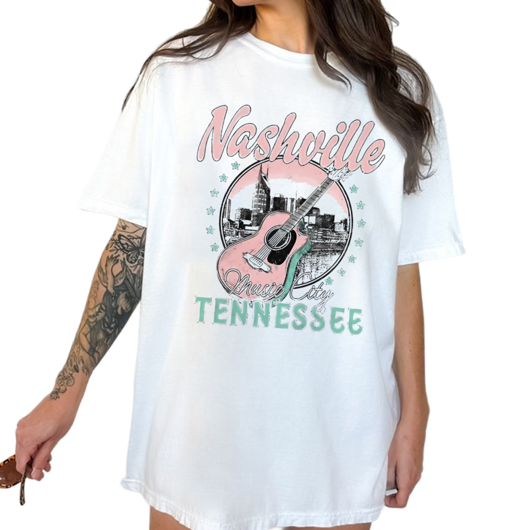 Nashville Music City Graphic Tee, Country Music Shirt, Nashville Guitar, The Music City, Tennesse Nashville