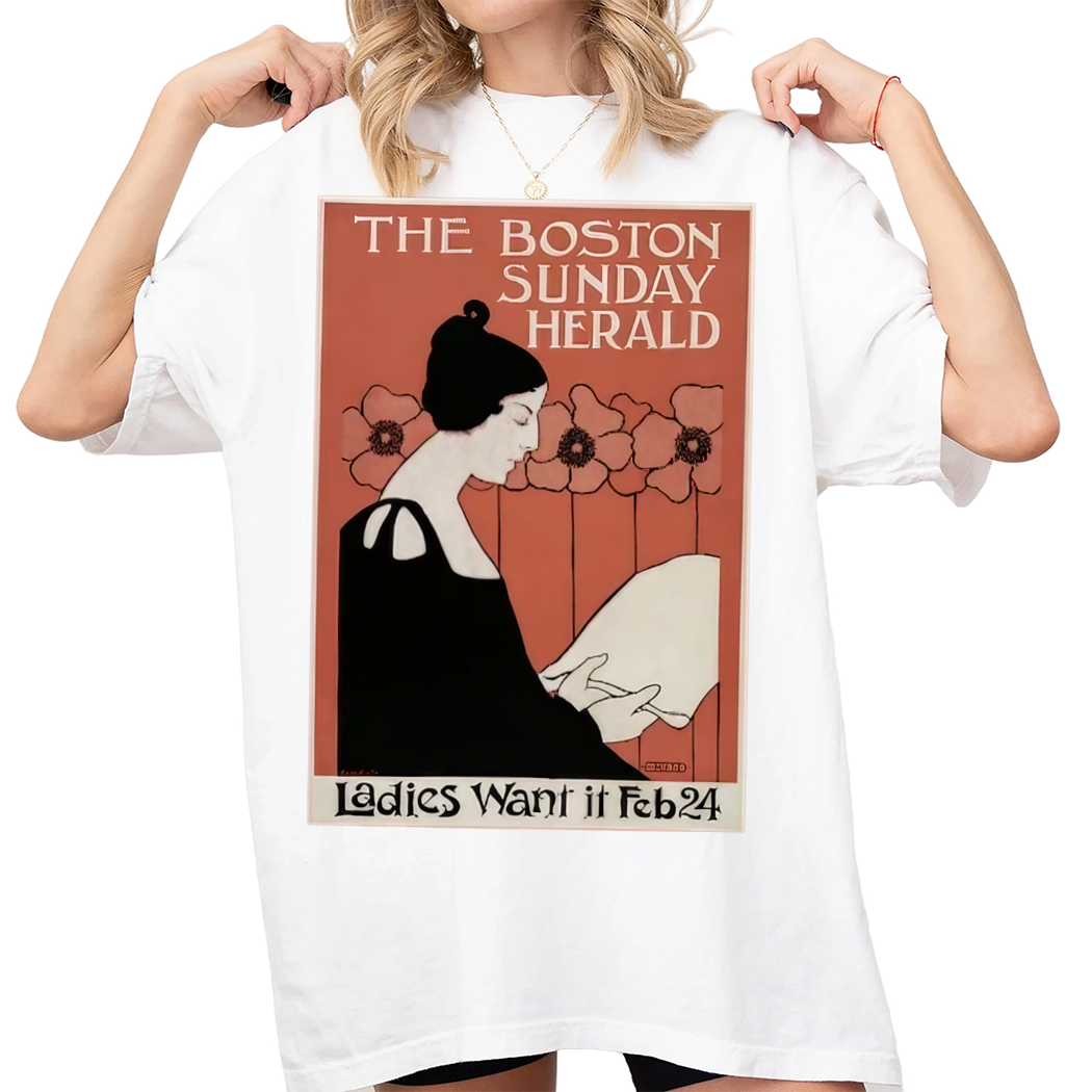 Art Nouveau Lady Reading Boston Herald Shirt, Book Lover Gift