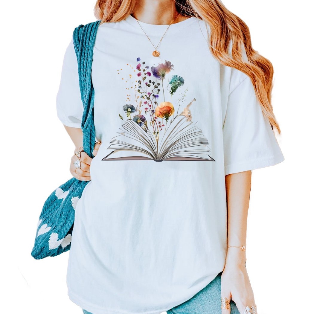 Book With Wildflower Shirt, Booktrovert Graphic Shirt, Book Lover Gift