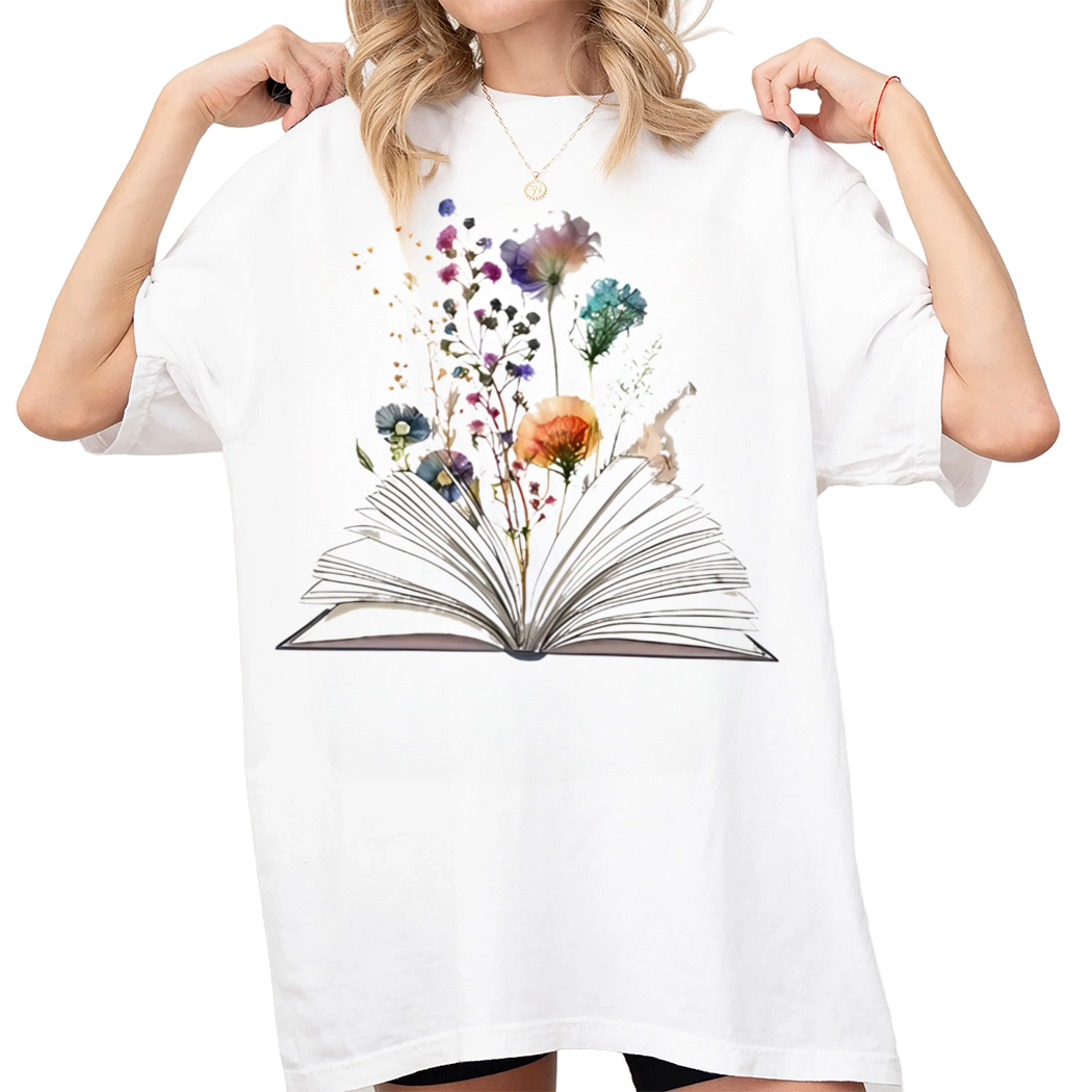 Book With Wildflower Shirt, Booktrovert Graphic Shirt, Book Lover Gift