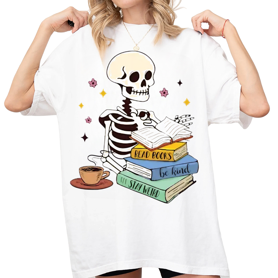 Reading Book Coffee Lover Bookish Skeleton Reading Books TShirt, Bookish Gift for Her