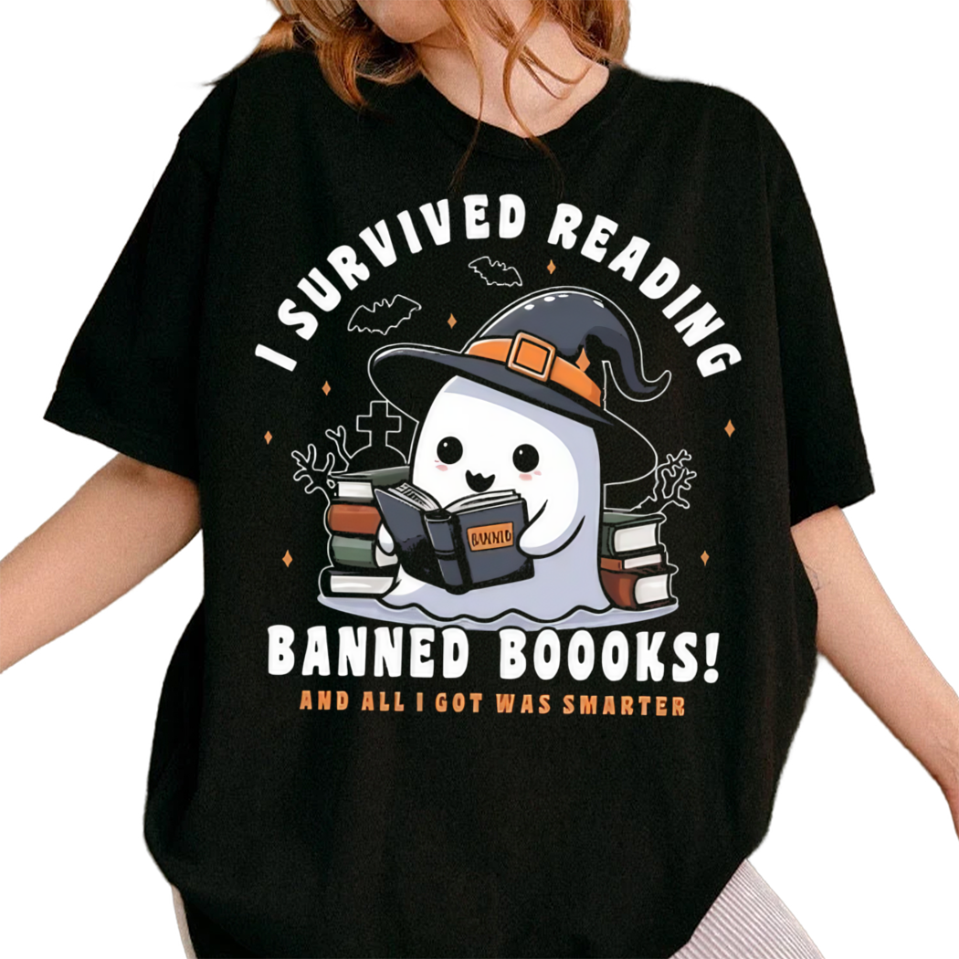 Cute Ghost I Survived Reading Banned Books Halloween Book Shirt Bookish Gift