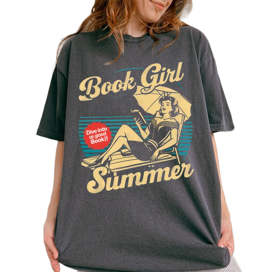 Book Girl Summer Bookish Vacation Retro Vintage Shirt Gift for Book Lover