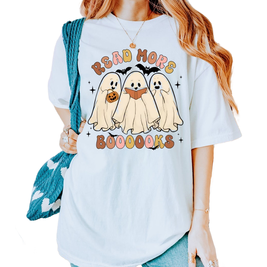 Cute Ghost Read More Books Halloween Book Shirt Spooky Season Funny Bookish