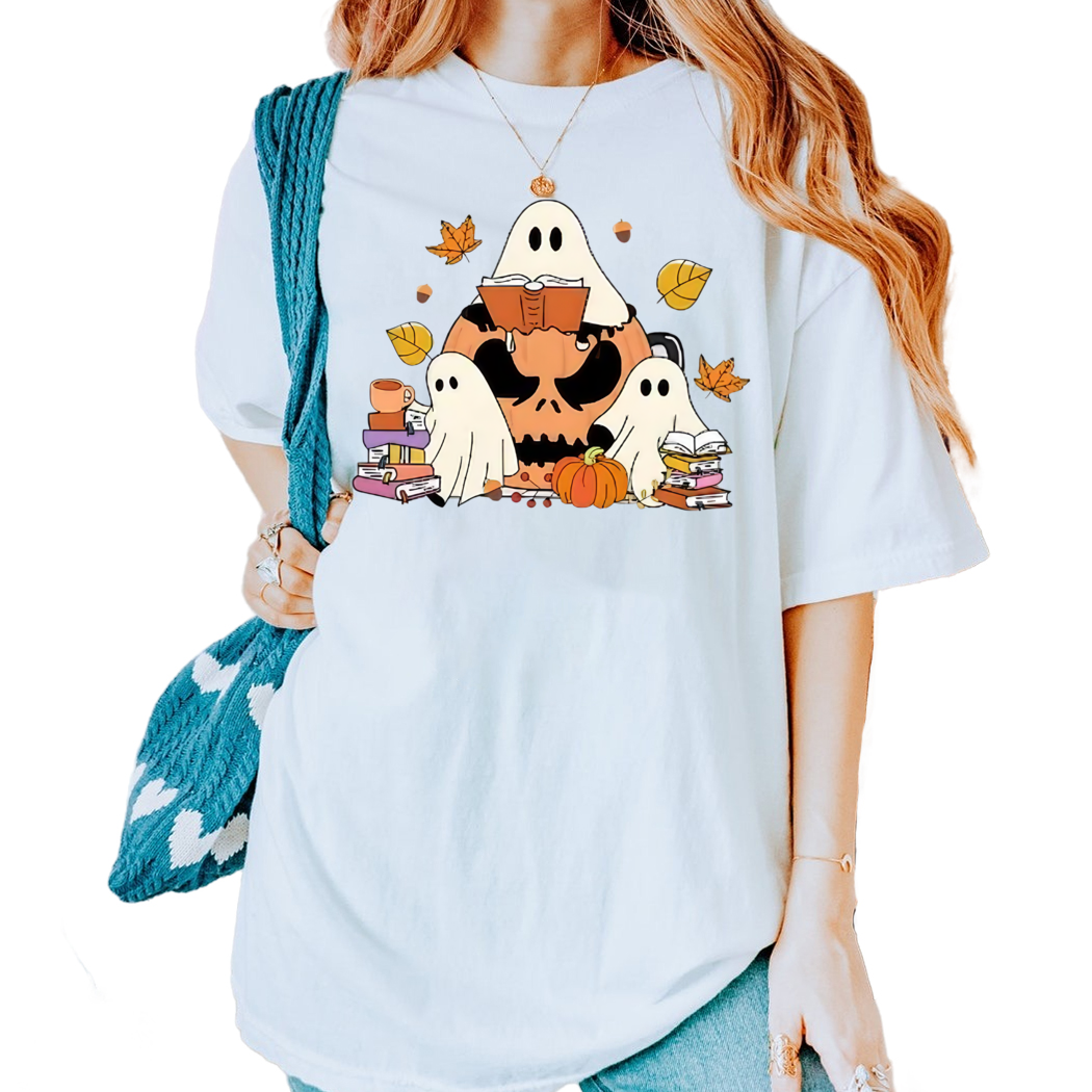 Ghost Pumpkin Ghost Book Reading Book Spooky Halloween Book Shirt