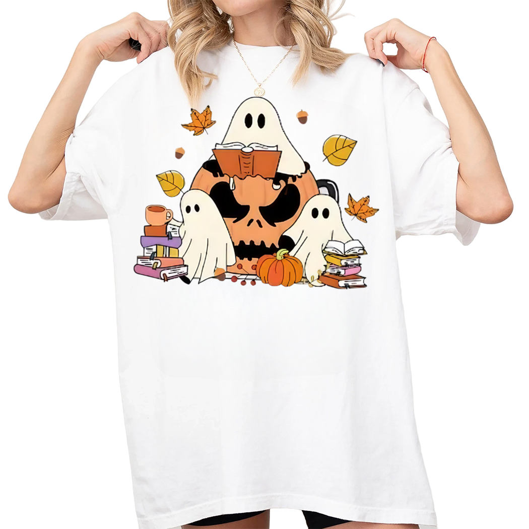 Ghost Pumpkin Ghost Book Reading Book Spooky Halloween Book Shirt