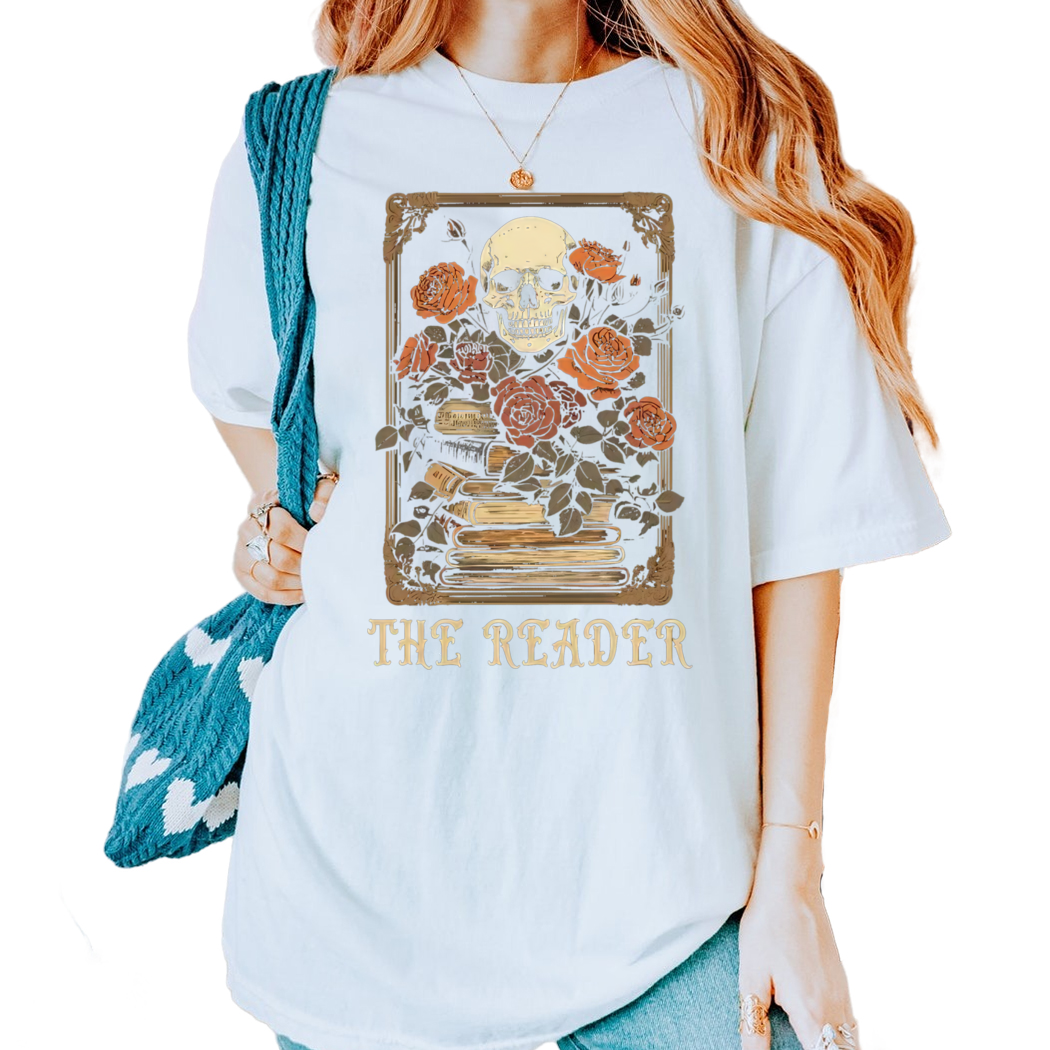 Flower Skull The Reader Tarot Card Librarian Banned Books Shirt, Gift for Book Lover