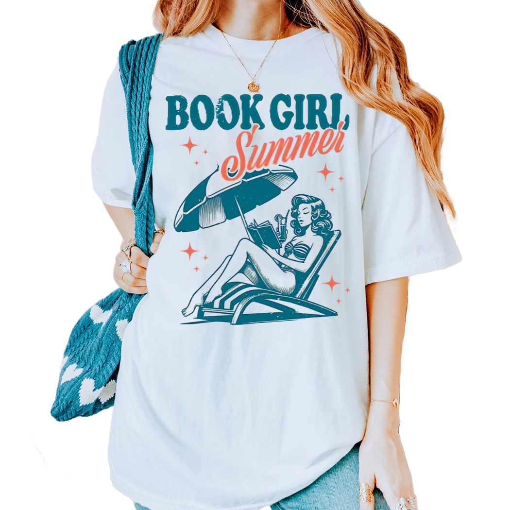 Book Girl Summer Shirt, Retro Bookish Summer Vacation, Book Lover Shirt